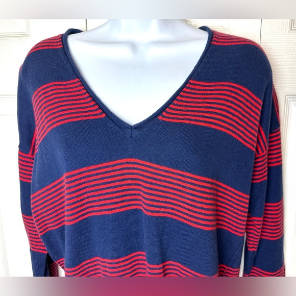 MADEWELL Deckhouse Striped Sweater Navy Blue Red Knit VNeck Wool Blends Nautical - Picture 5 of 10